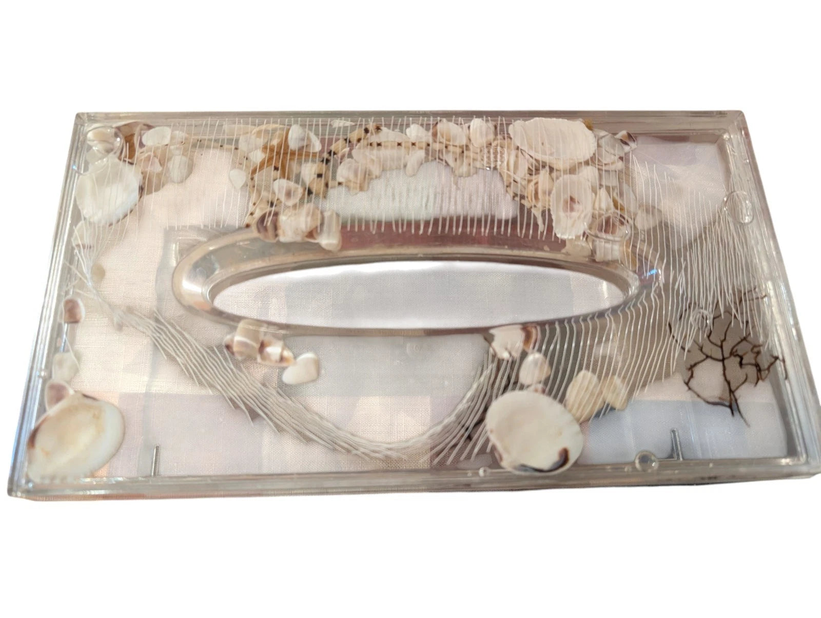 80s Lucite Acrylic Tissue Box Heavy Floating Star Fish Sea Shells Cottage Core | eBay