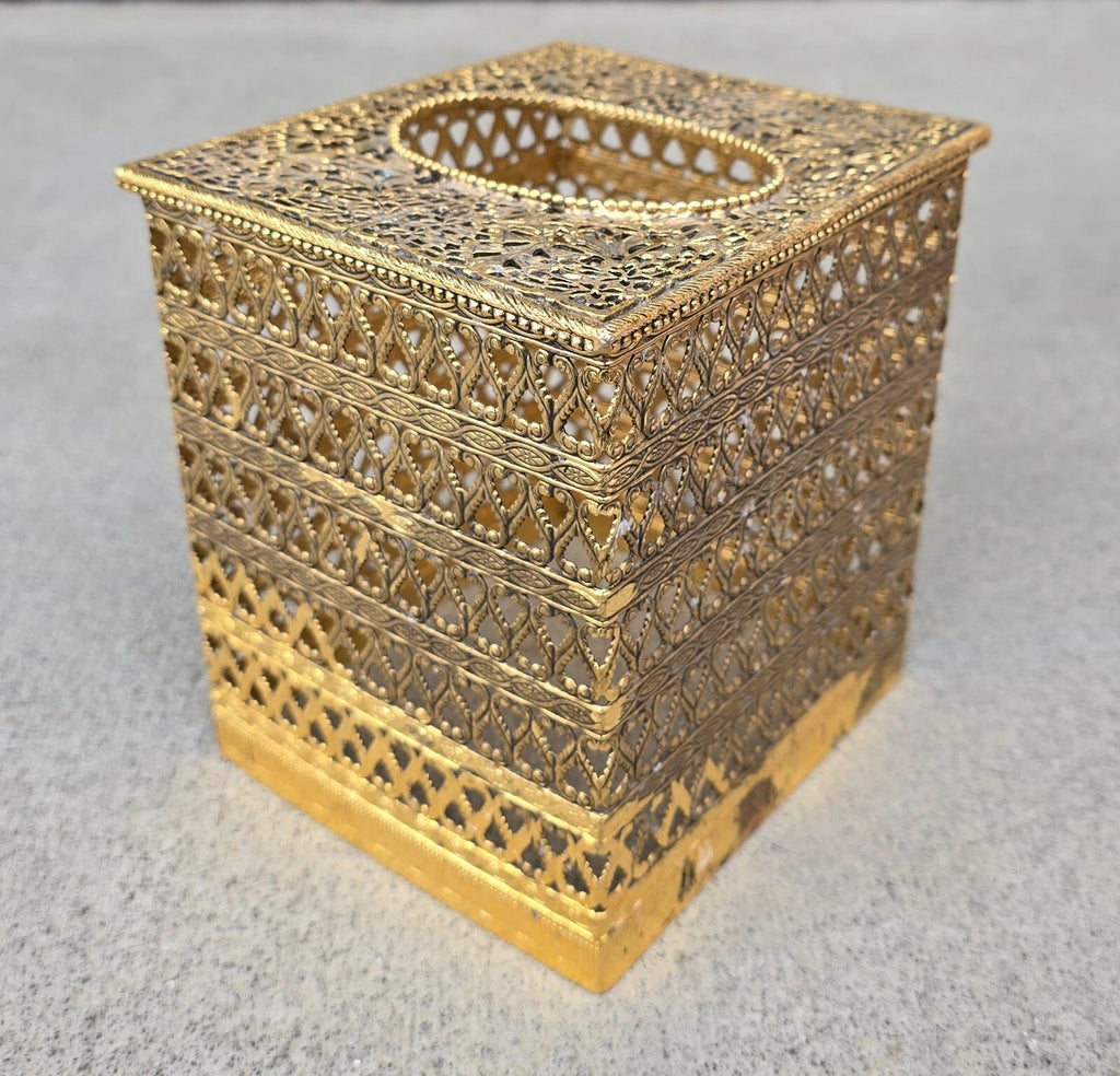 Vintage MCM Hollywood Regency Ormolu Metal Filigree Square Tissue Box Cover | eBay