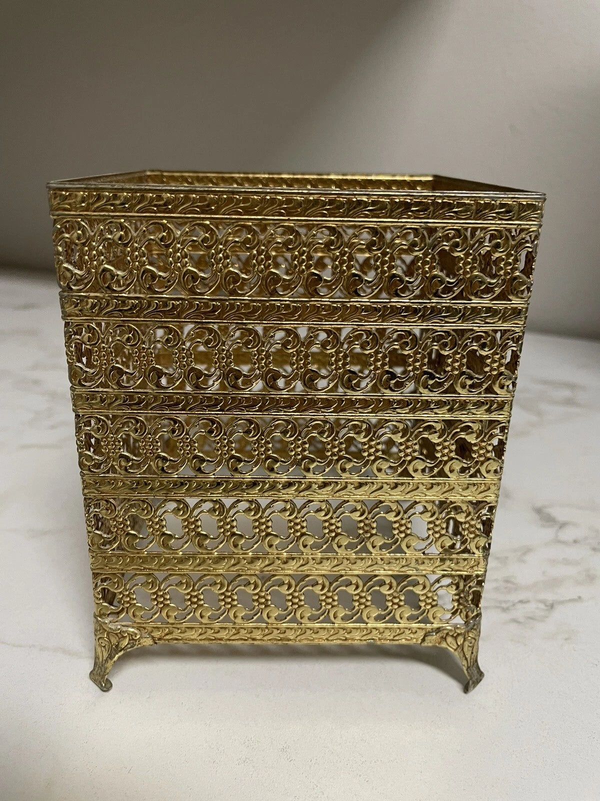 Vintage Hollywood Regency Ormolu Tissue Box Holder Gold Brass Filigree Square | eBay