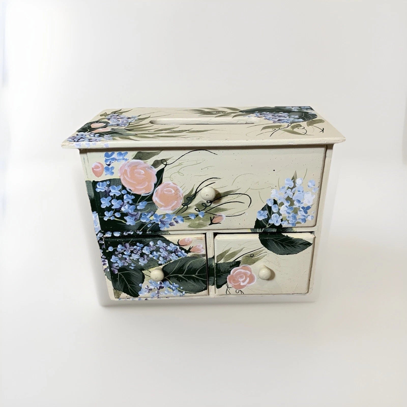 Vintage KENYIELD Painted Wood Tissue Box Cover and Organizer Cottage Shabby Chic | eBay