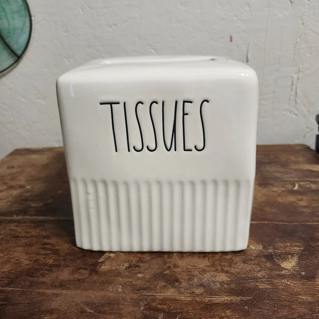 RAE DUNN Artisan Collection Heavy White Ceramic Ribbed Tissue Box Cover 6x6" | eBay