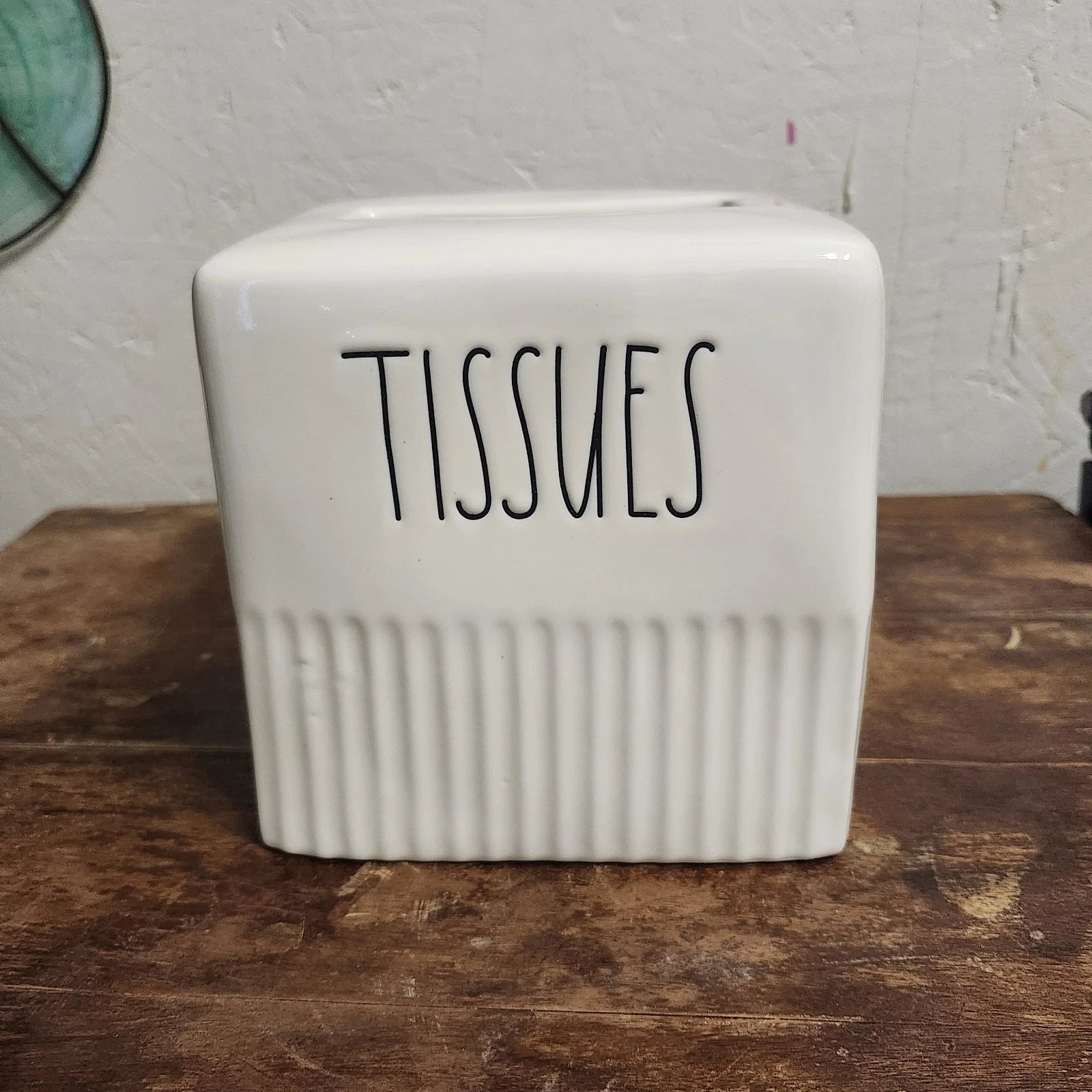 RAE DUNN Artisan Collection Heavy White Ceramic Ribbed Tissue Box Cover 6x6" | eBay