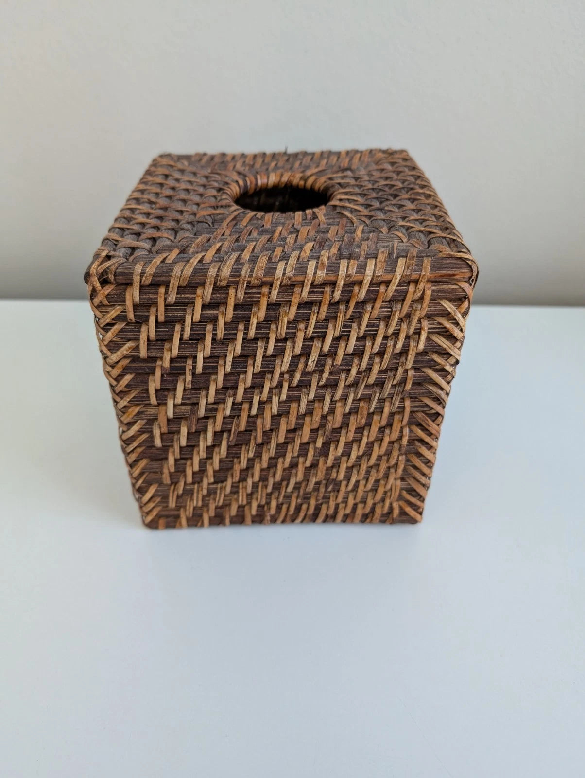 Wicker tissue box cover holder woven rattan square brown rustic boho primitive | eBay