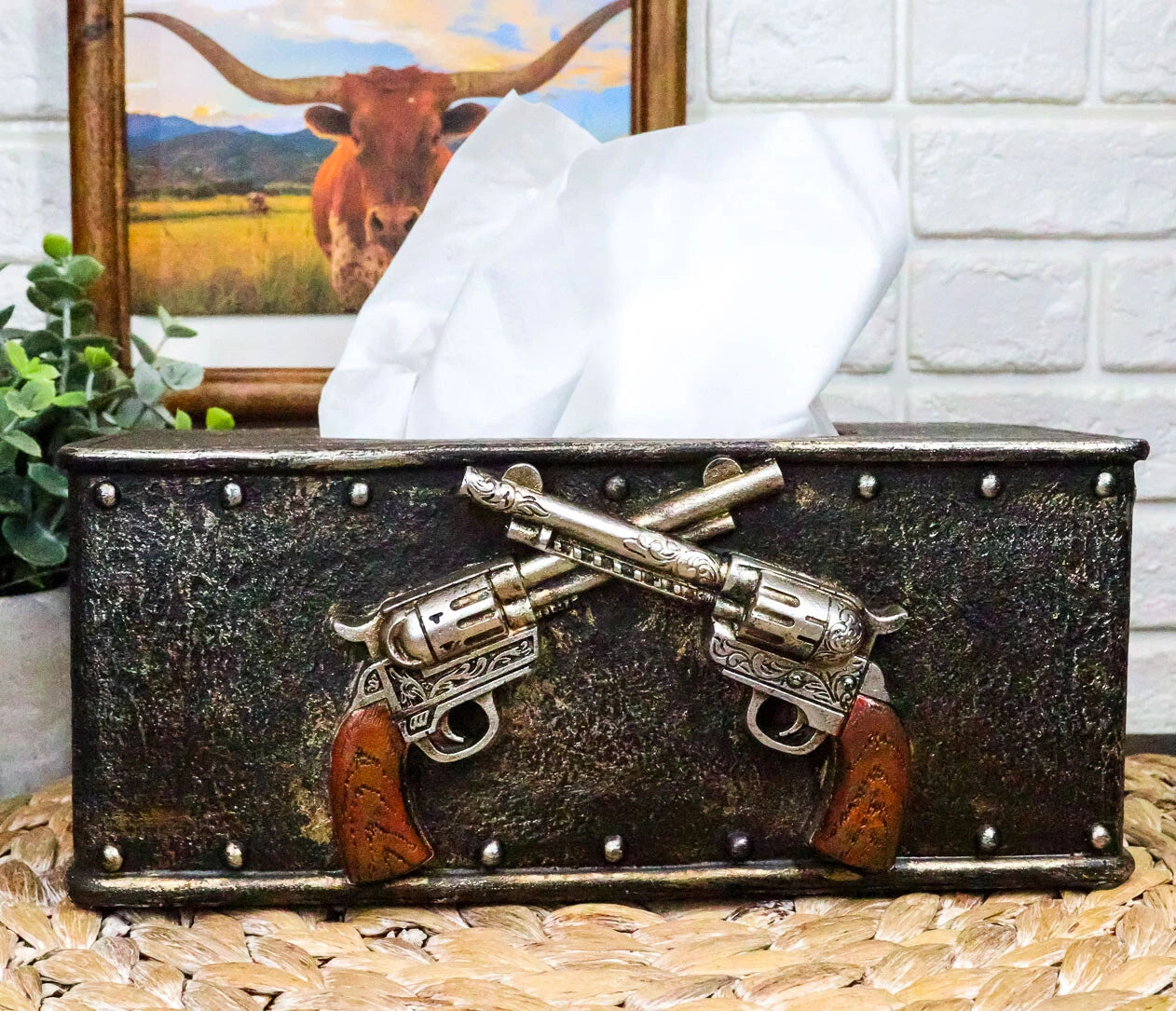 Rustic Western Cowboy Crossed Pistol Revolver Guns Tissue Box Cover Home Decor | eBay