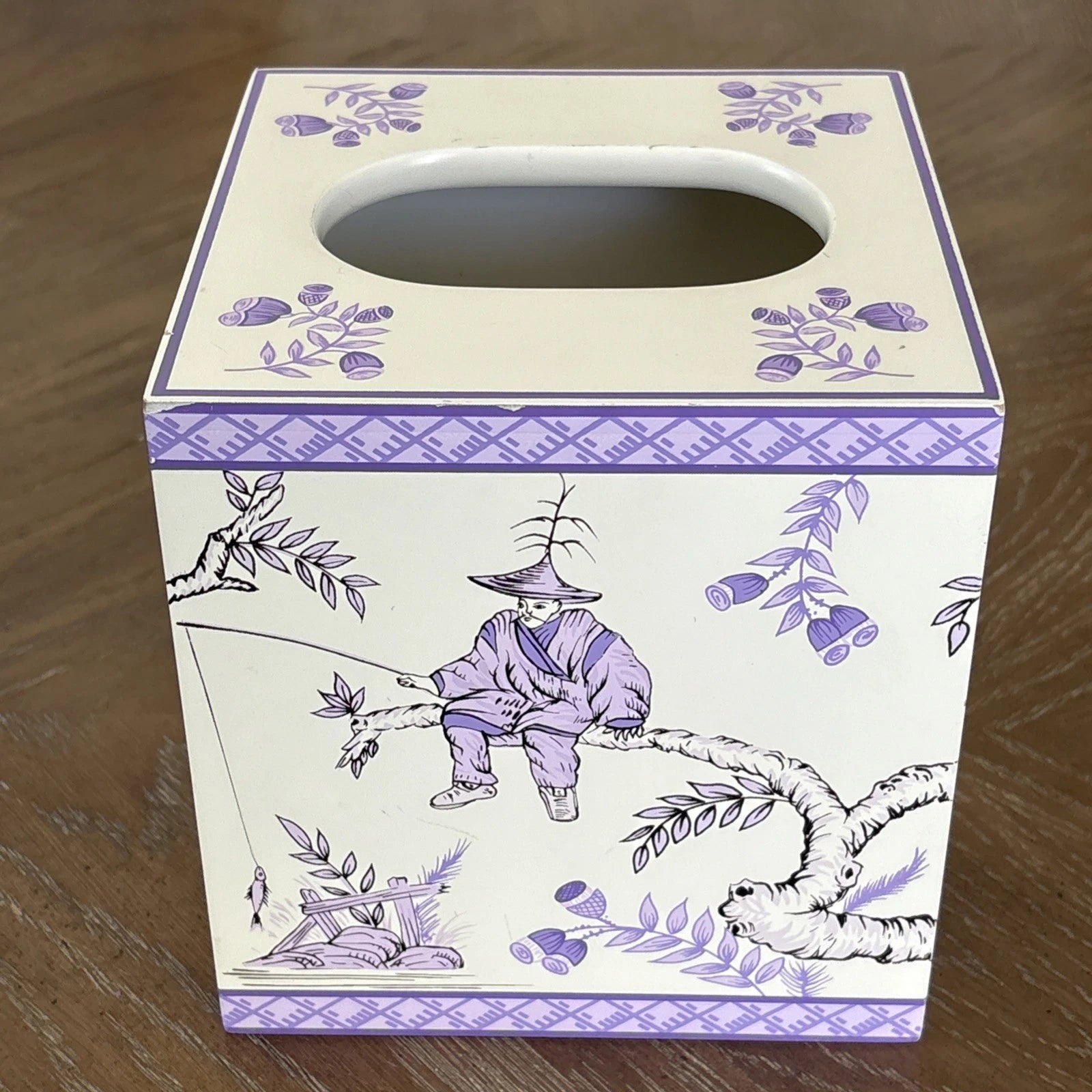 Wooden Tissue Box Cover Asian Inspired Floral Acrobat Men Monkey Lilac Purple | eBay