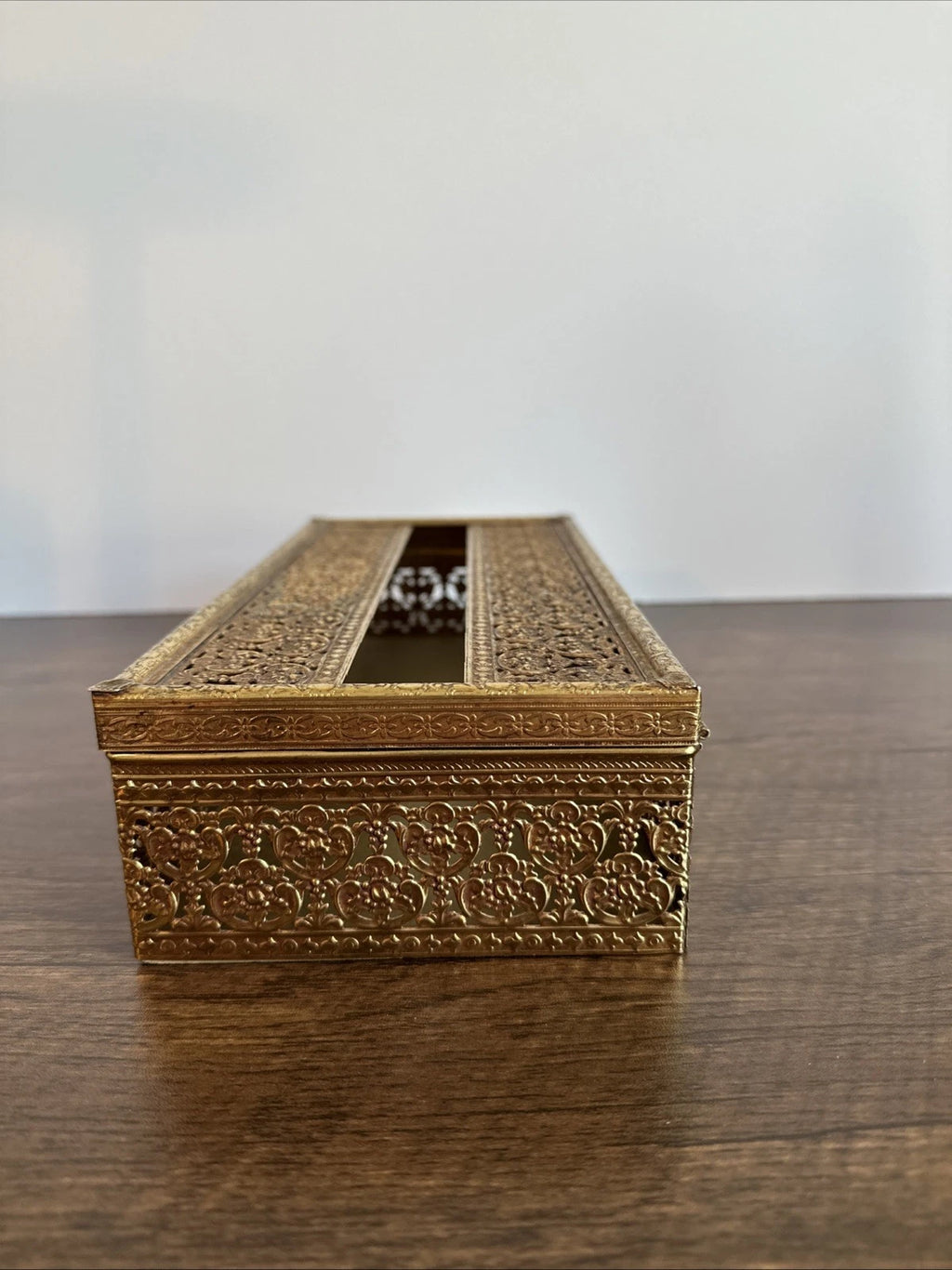 Vintage Ornate Hollywood Regency Floral Filigree Tissue Box MCM Metal Gold Retro | eBay