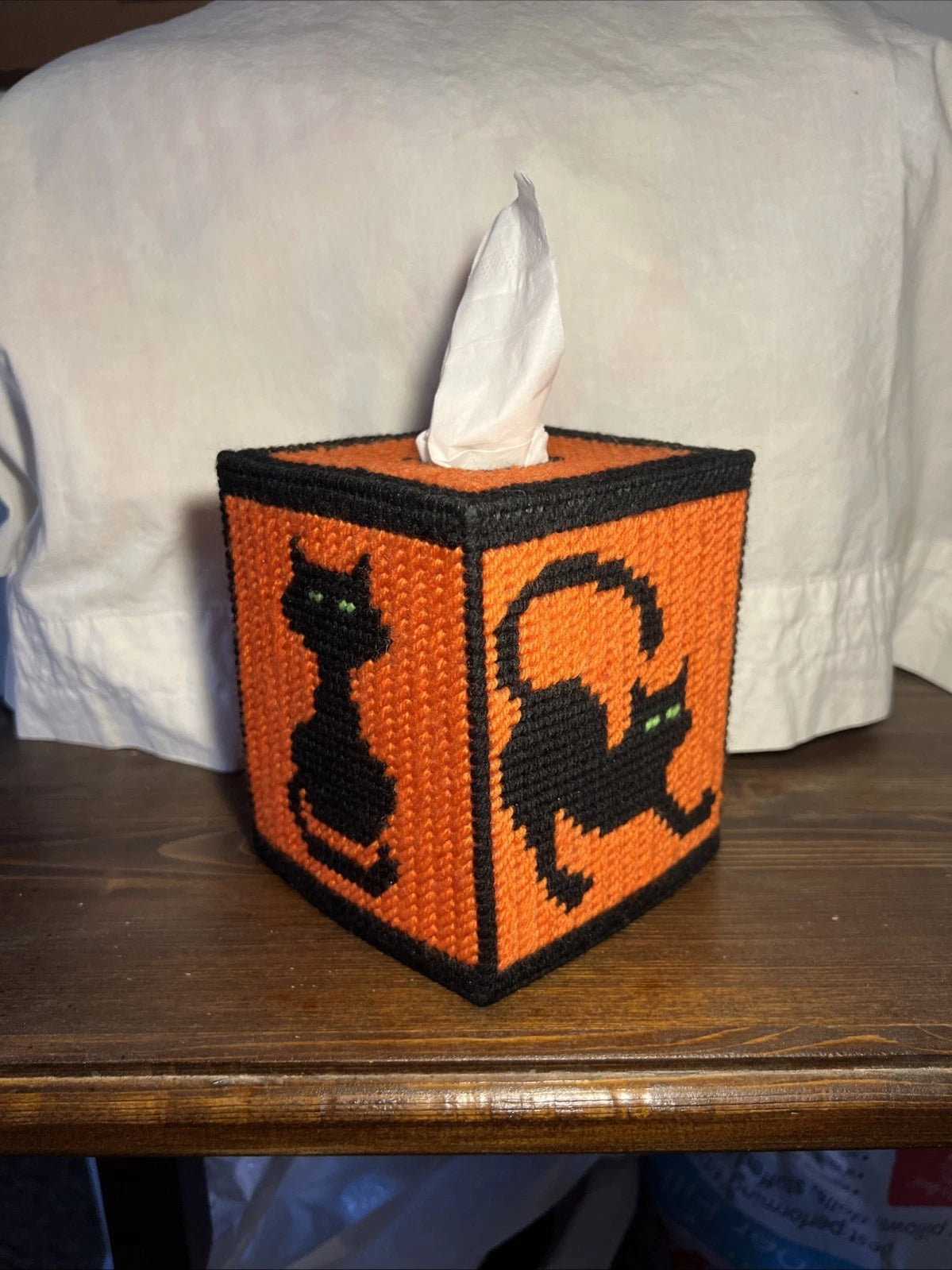 Handmade Needlepoint Halloween Black Cat Boutique Tissue Box Cover New | eBay