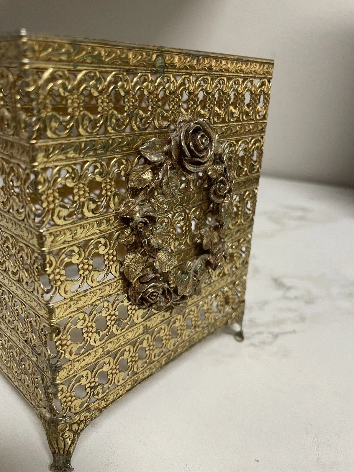 Vintage Hollywood Regency Ormolu Tissue Box Holder Gold Brass Filigree Square | eBay