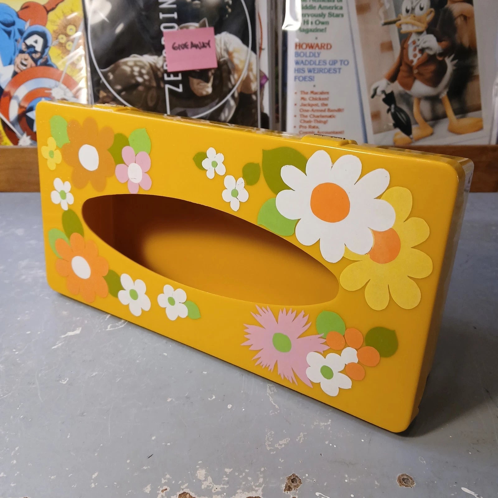 Vintage Flower Power Floral Hippie Boho Plastic Tissue Kleenex Box Mustard Gold | eBay