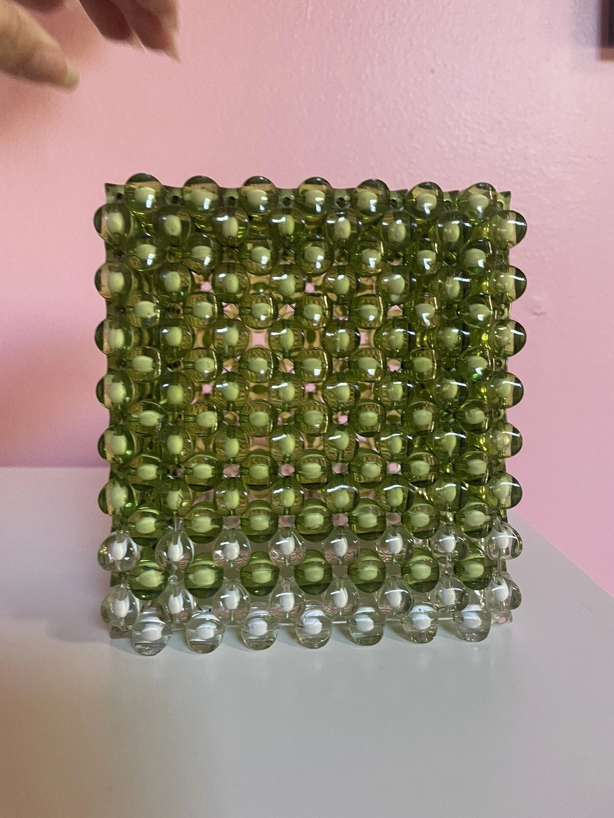 Beaded tissue box Green / white handmade | eBay