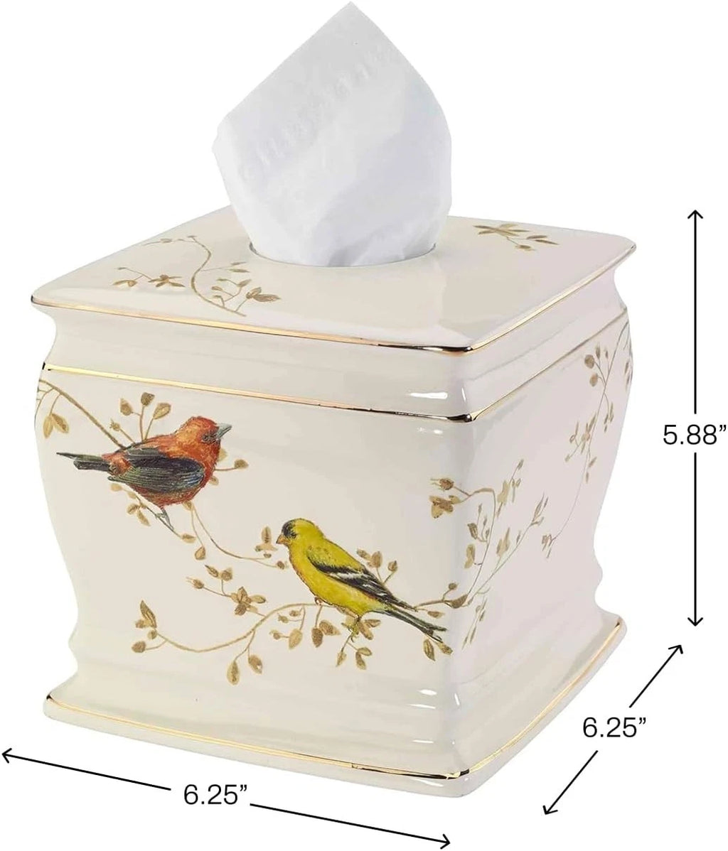 Elegant Gilded Birds Ivory Ceramic Tissue Box Cover for Nature-Inspired Decor | eBay