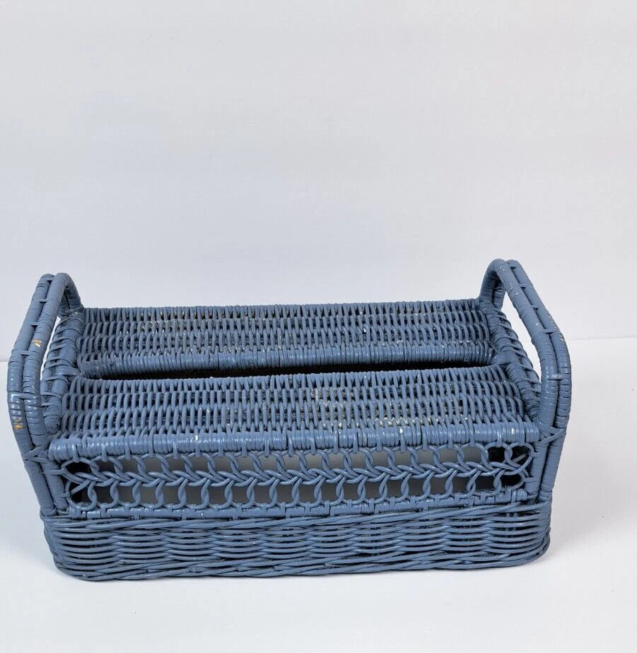 Vintage Painted Woven Wicker Tissue Box Cover, Dusty Blue | eBay