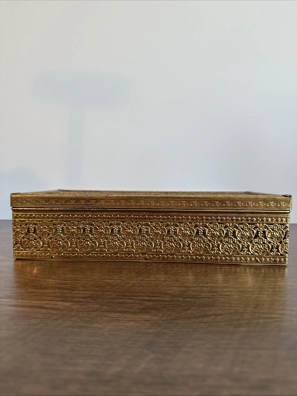Vintage Ornate Hollywood Regency Floral Filigree Tissue Box MCM Metal Gold Retro | eBay