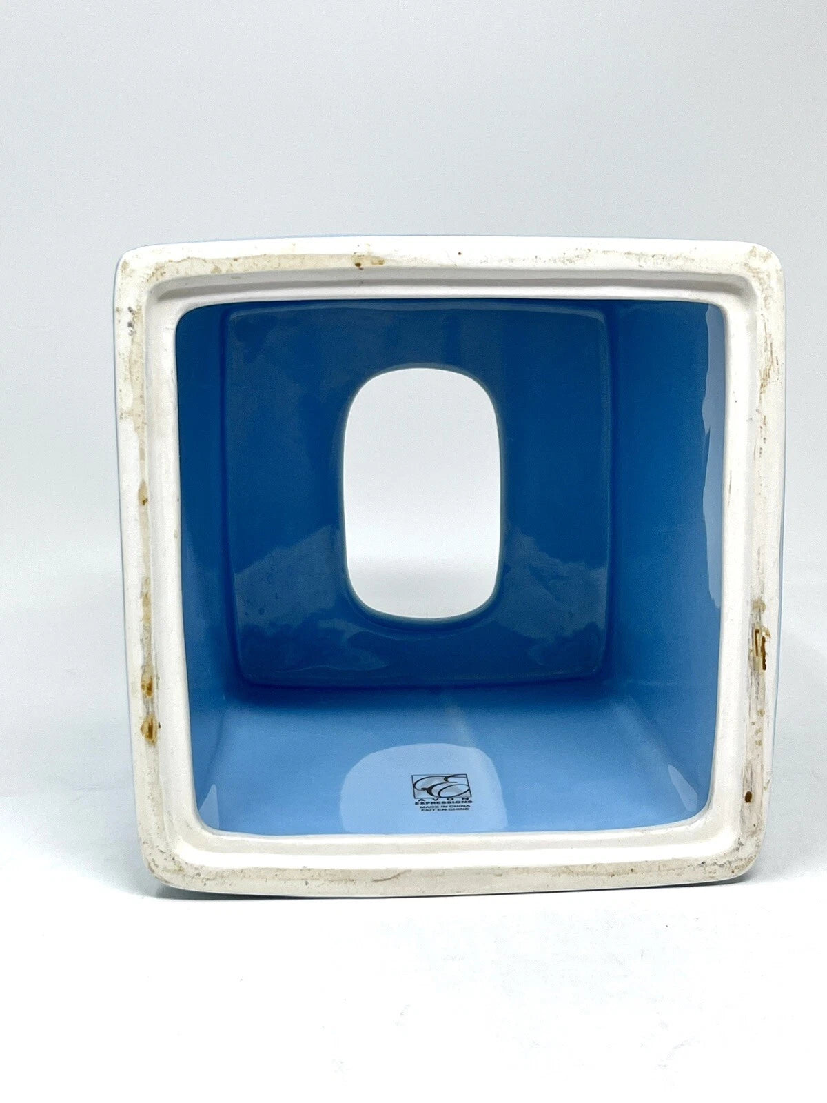 Avon Expressions Ceramic Square Tissue Box Cover Holder Blue Floral Butterfly | eBay