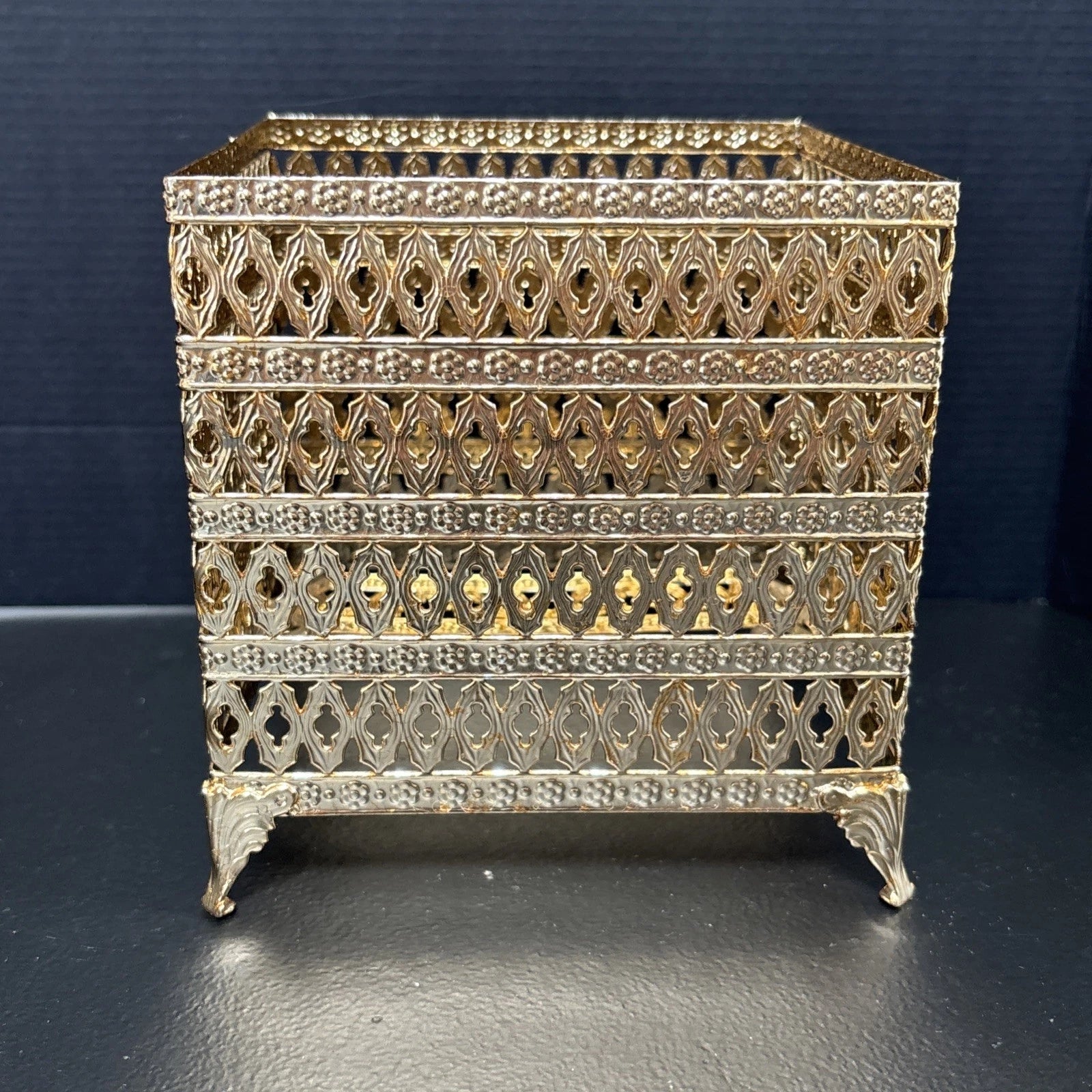 Vintage Gold Brass Filigree Tissue Box Holder Square Hollywood Regency | eBay