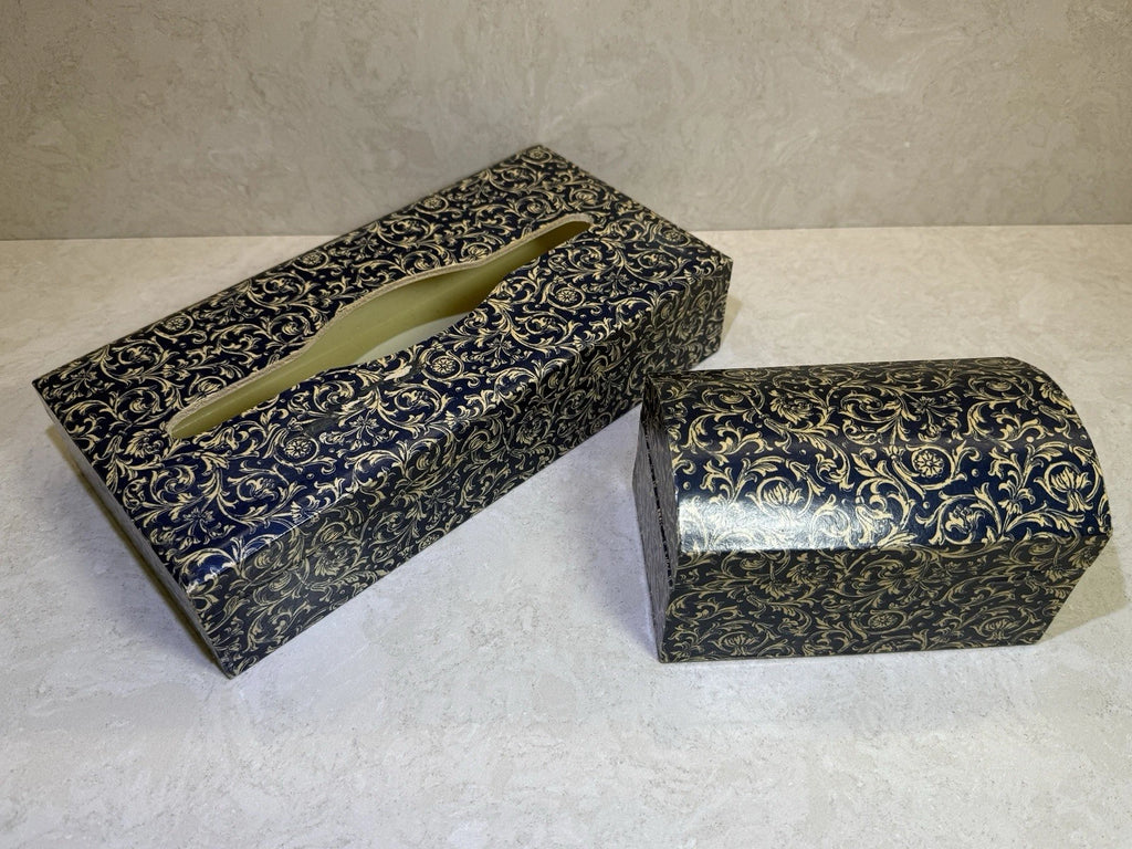 Set of Wooden Tissue Box Holder Cover & Trinket Box Floral Pattern Made in Italy | eBay