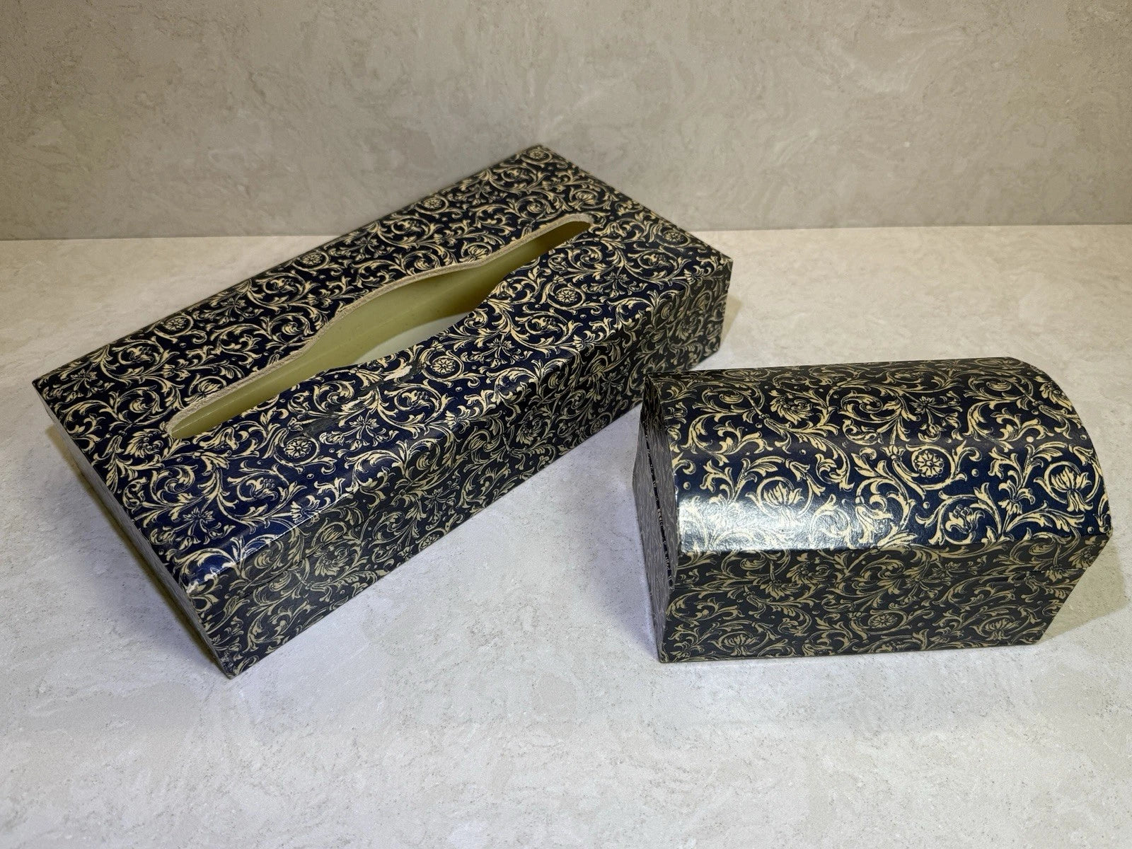 Set of Wooden Tissue Box Holder Cover & Trinket Box Floral Pattern Made in Italy | eBay