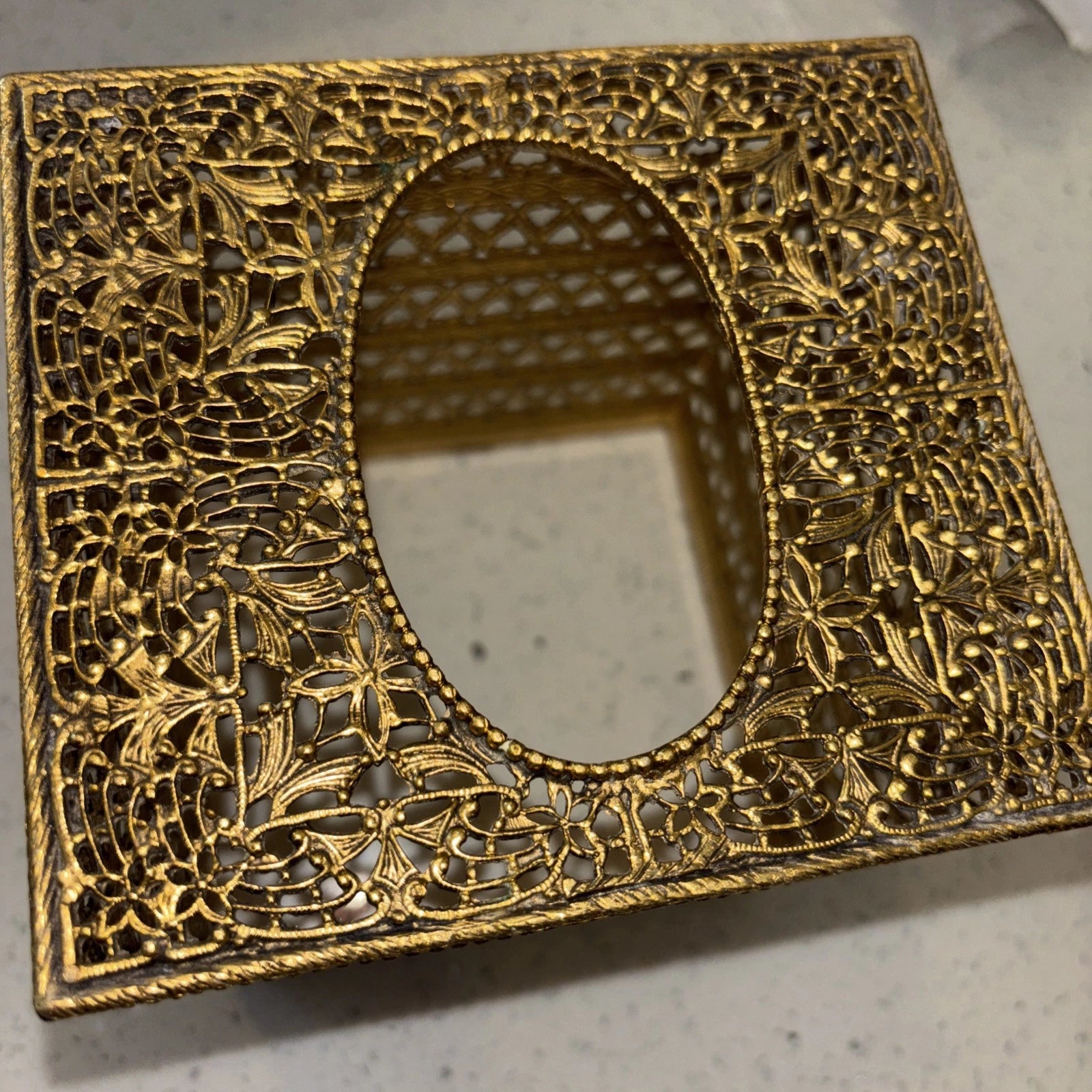 Vtg Ormolu Metal Filigree Square Tissue Box Holder Cover Hollywood Regency | eBay