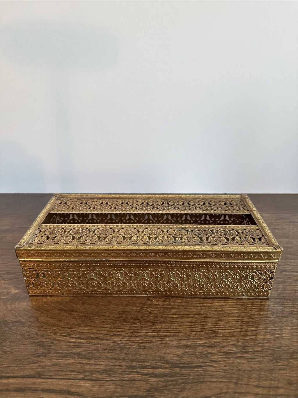 Vintage Ornate Hollywood Regency Floral Filigree Tissue Box MCM Metal Gold Retro | eBay