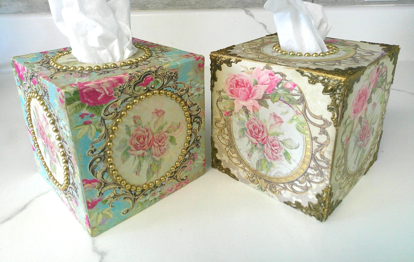 Shabby Chic Victorian Tissue Box Cover~Custom Design w/Gold Beaded Trim~Roses | eBay