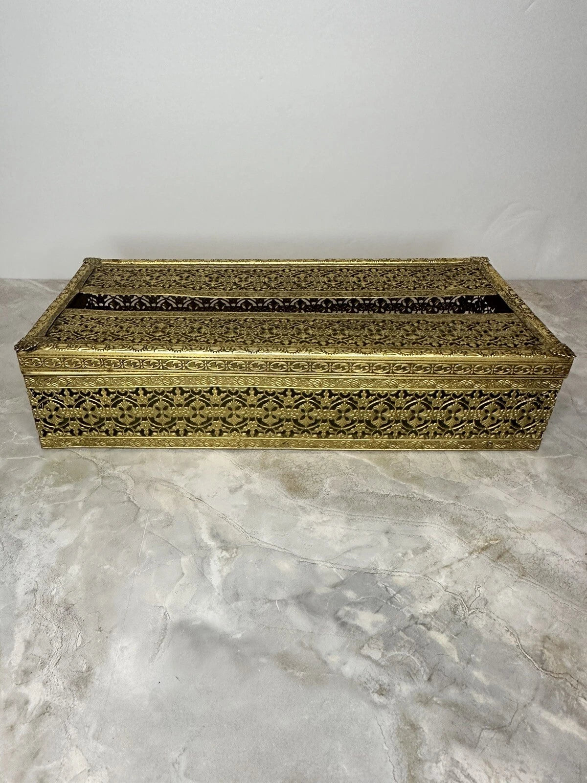 MCM Old Vintage Brass Tone Filigree Metal Vanity Tissue Box Cover Holder | eBay