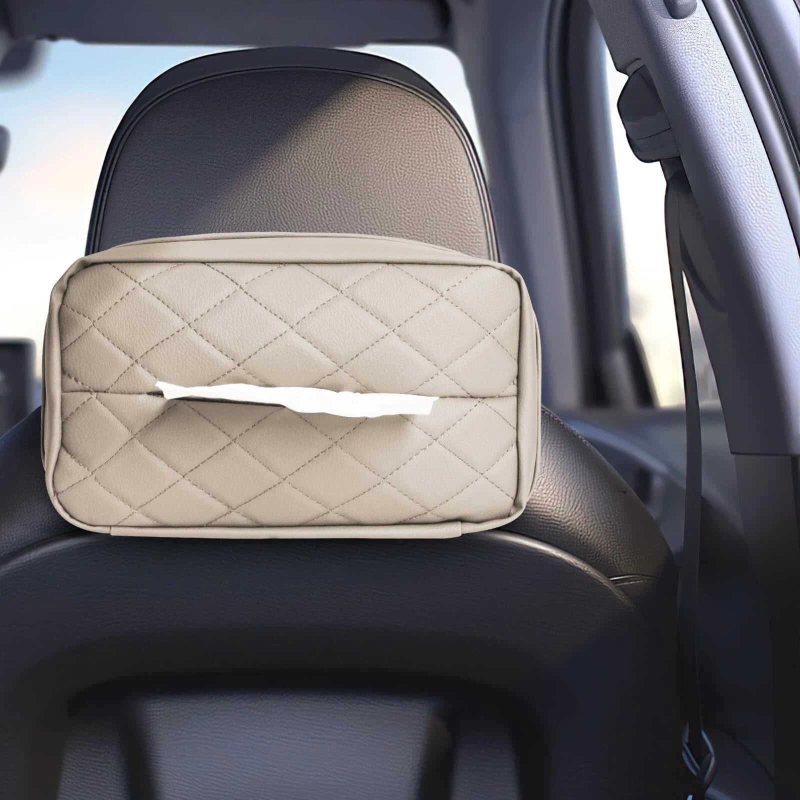 Elegant Beige PU Leather Car Tissue Box Holder 9.5" x 3.9" x 5.5" 120 Sheets | eBay