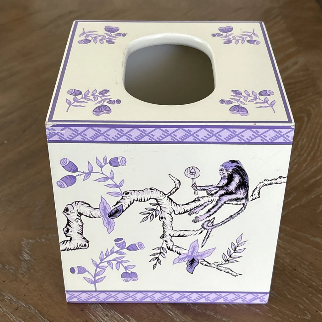 Wooden Tissue Box Cover Asian Inspired Floral Acrobat Men Monkey Lilac Purple | eBay