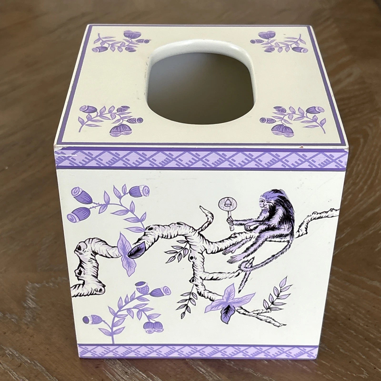Wooden Tissue Box Cover Asian Inspired Floral Acrobat Men Monkey Lilac Purple | eBay