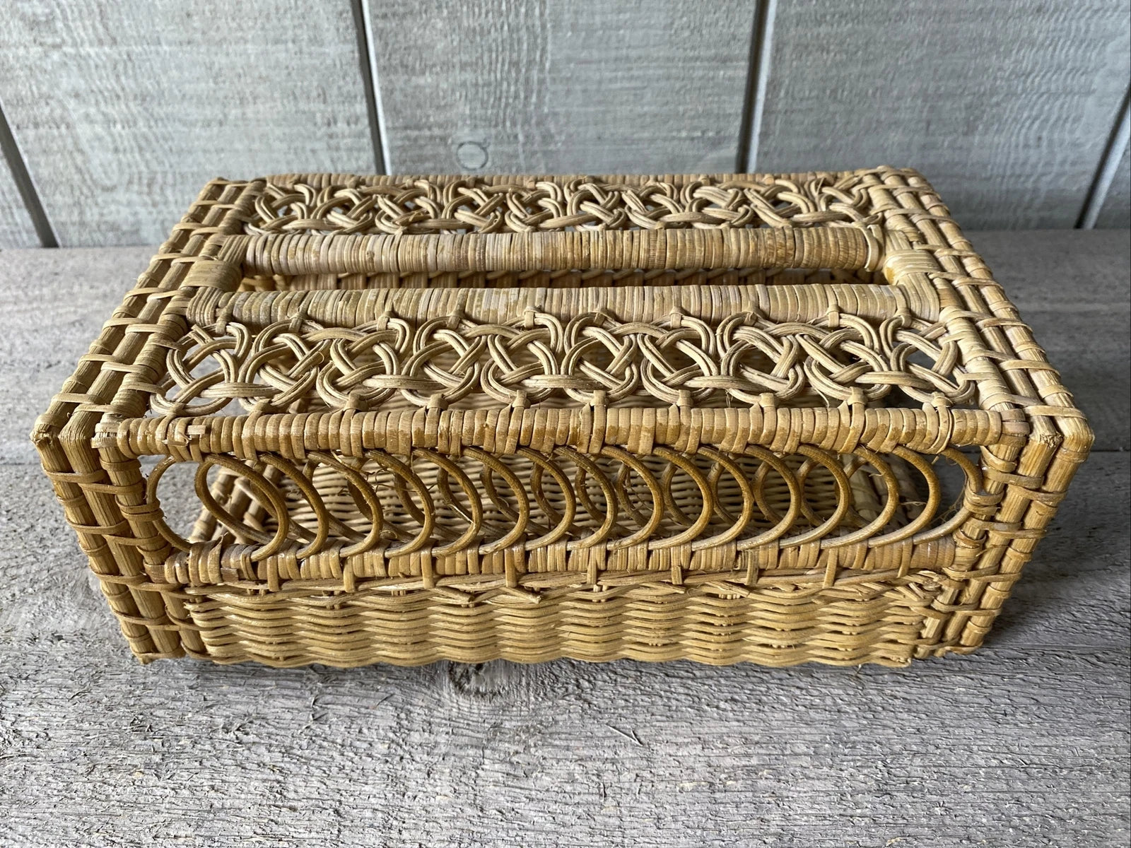 Vintage Tissue Box Cover Open Weave Wicker Rattan | eBay