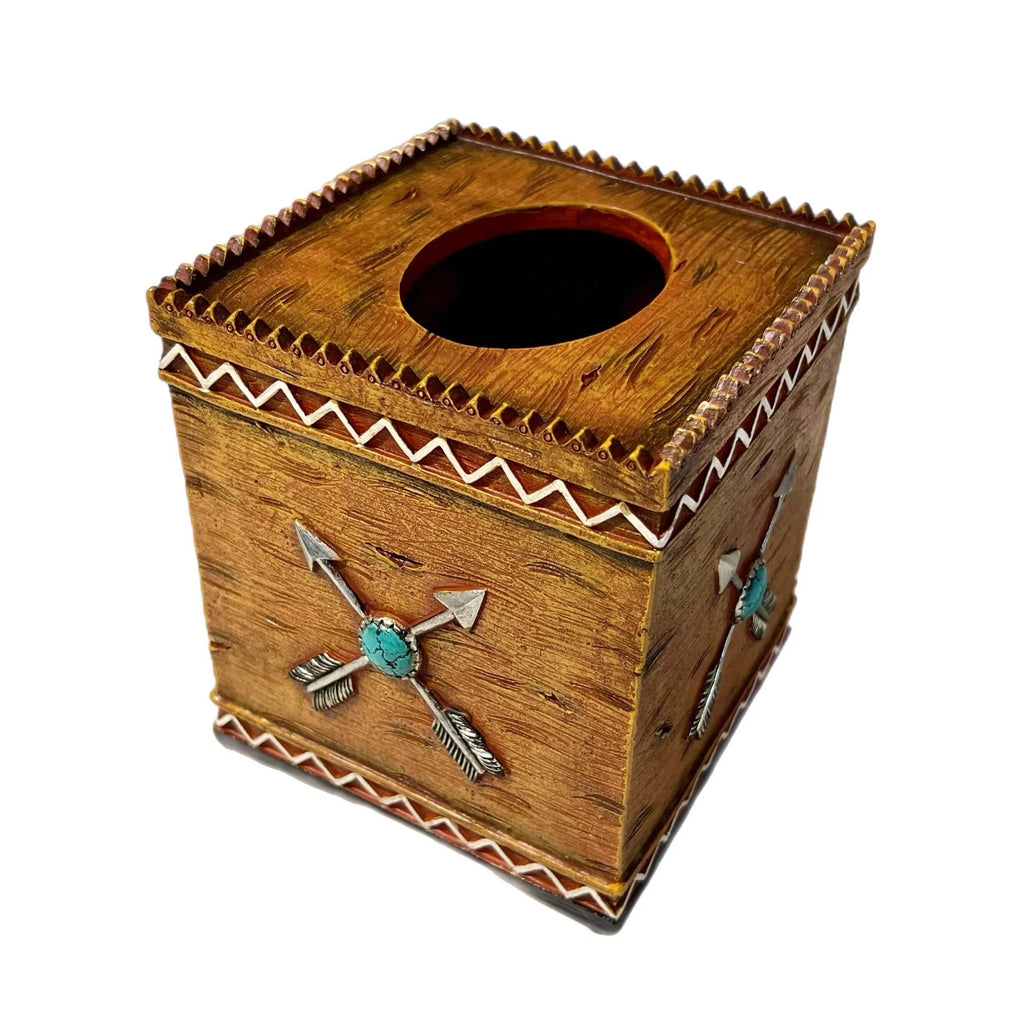Southwest Style Square Tissue Box Cover Wood Look Crossed Arrows Turquoise | eBay