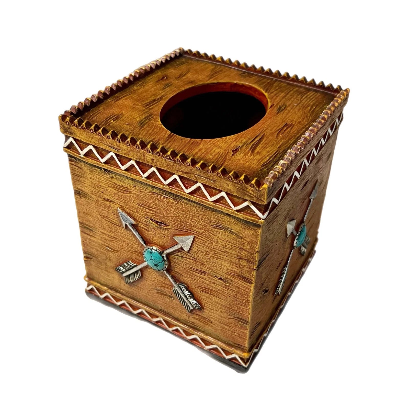 Southwest Style Square Tissue Box Cover Wood Look Crossed Arrows Turquoise | eBay