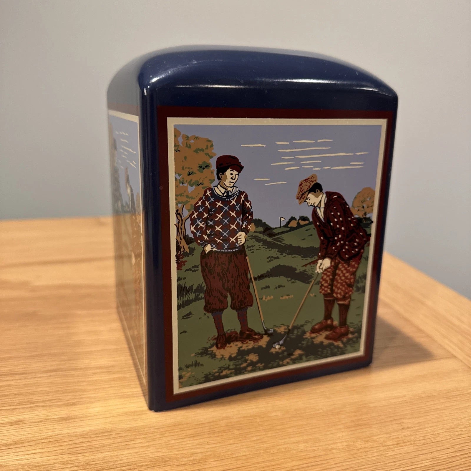 VTG Tissue Box Cover St. Andrews Scottish Golfer Man Cave Decor Navy Blue | eBay