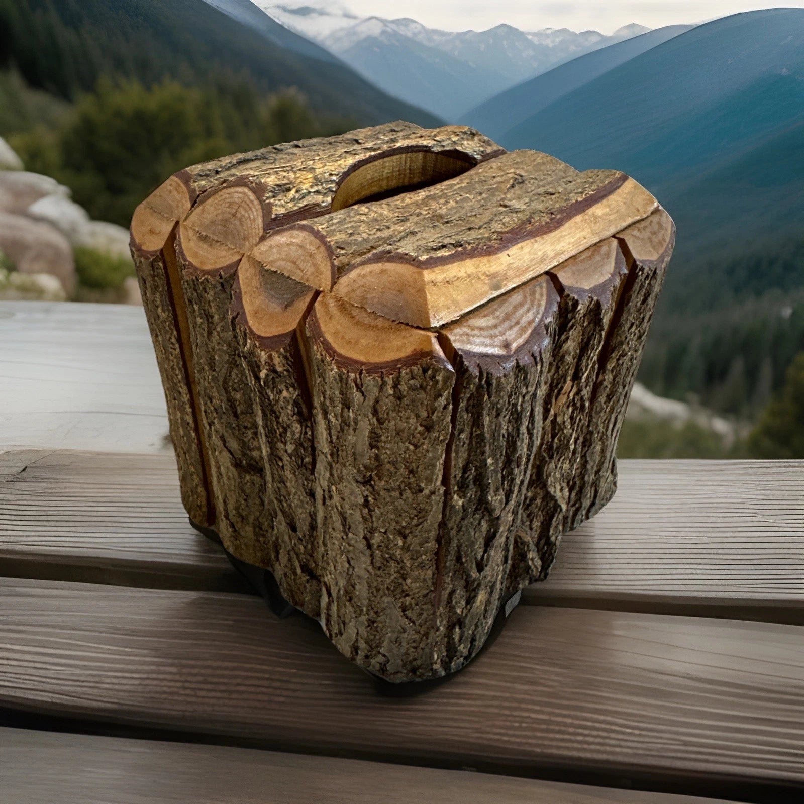 Log Cabin Core Handmade Tissue Box Holder One Of A Kind Heavy | eBay
