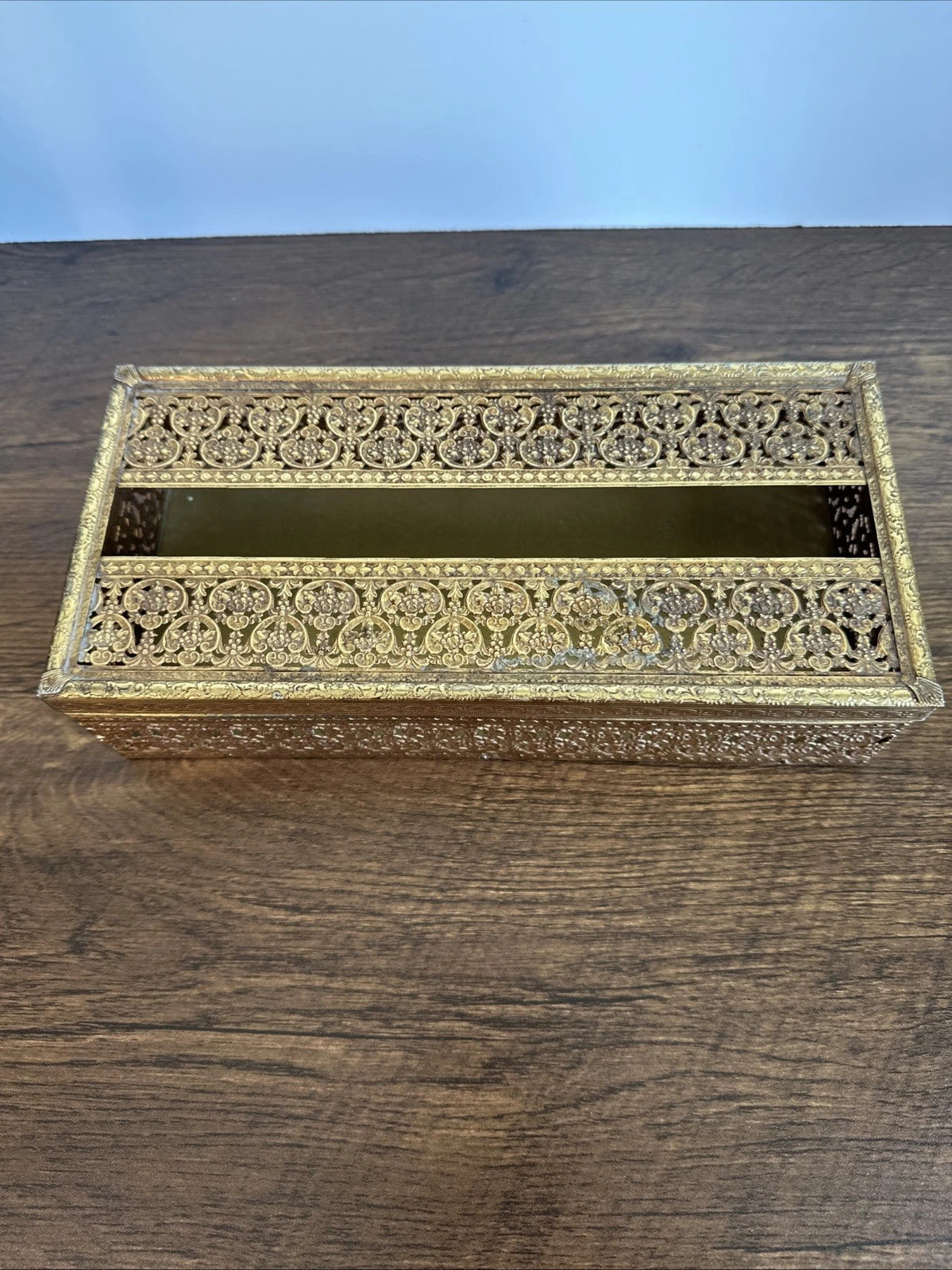 Vintage Ornate Hollywood Regency Floral Filigree Tissue Box MCM Metal Gold Retro | eBay