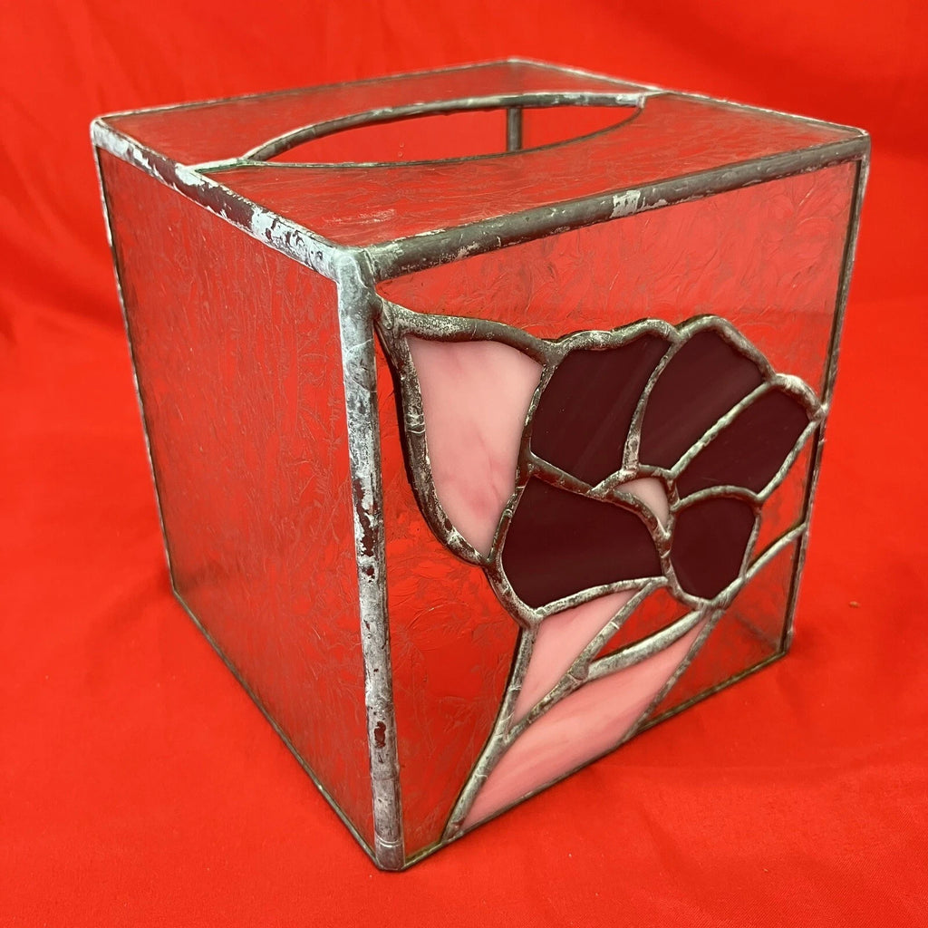 Vintage Leaded Stained Glass Tissue Box Cover / Pink Flower / Handmade 5” | eBay