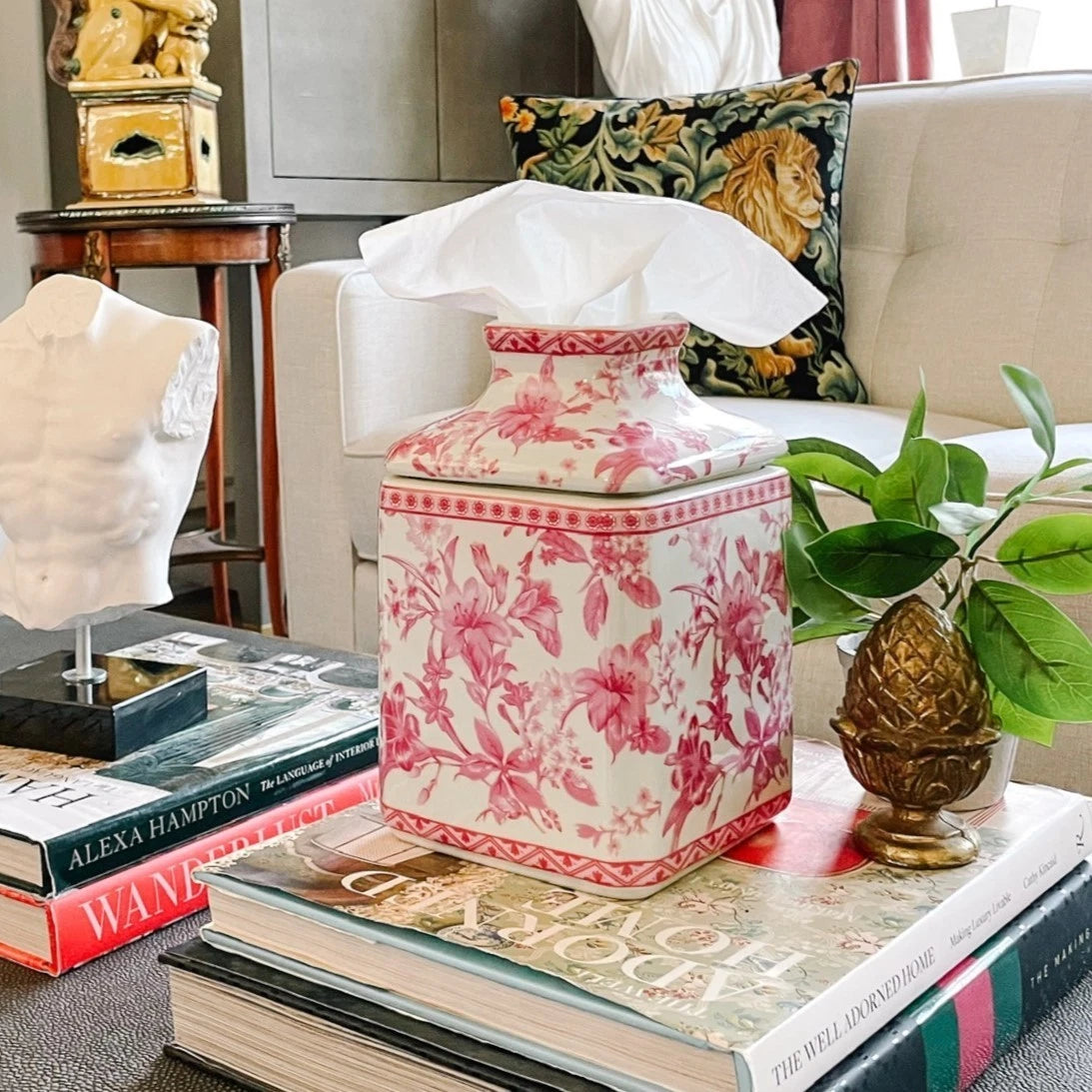 Pink Chinoiserie Ceramic Tissue Box Cover Chinoiserie Decor 8" | eBay