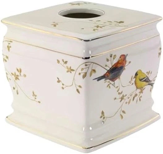 Elegant Gilded Birds Ivory Ceramic Tissue Box Cover for Nature-Inspired Decor | eBay