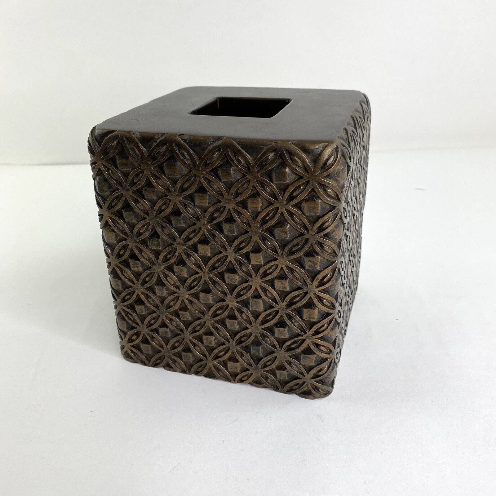 Islandia Tissue Box Cover Square Antique Bronze Geometric Design Heavy! | eBay