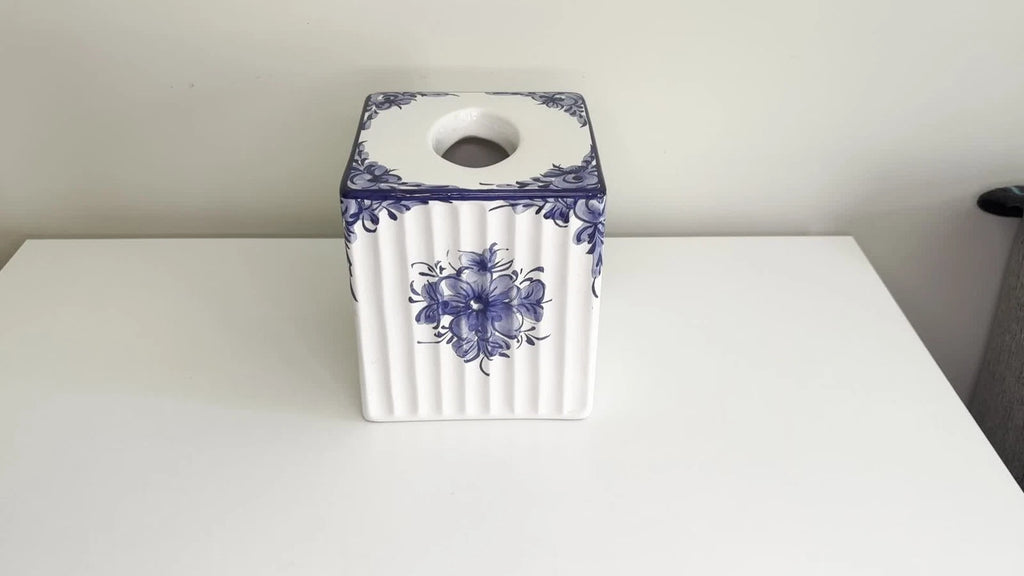 Portuguese Blue White Floral Ceramic Tissue Box Cover Painted Porcelain Bath | eBay