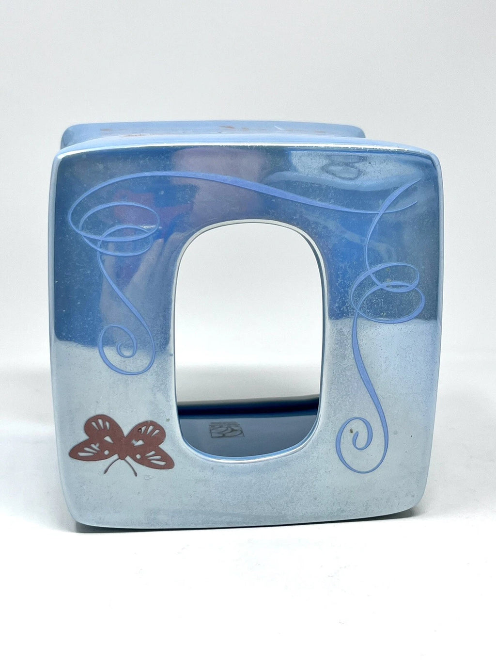 Avon Expressions Ceramic Square Tissue Box Cover Holder Blue Floral Butterfly | eBay