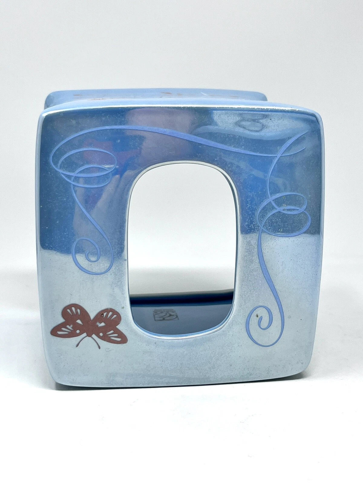 Avon Expressions Ceramic Square Tissue Box Cover Holder Blue Floral Butterfly | eBay