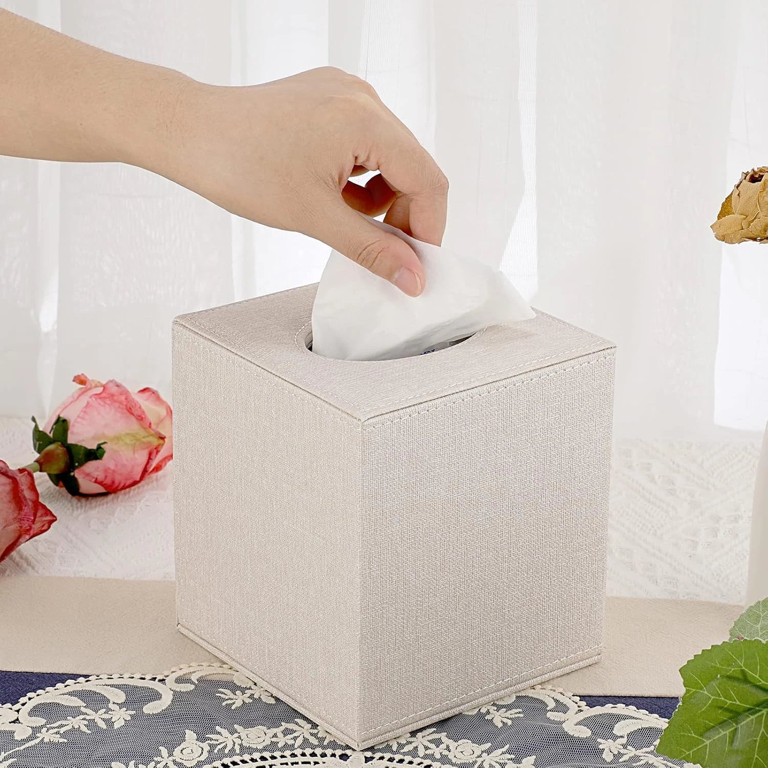 Sumnacon Square Linen Tissue Box Cover - Stylish Cube Tissue Box Holder with Mag | eBay