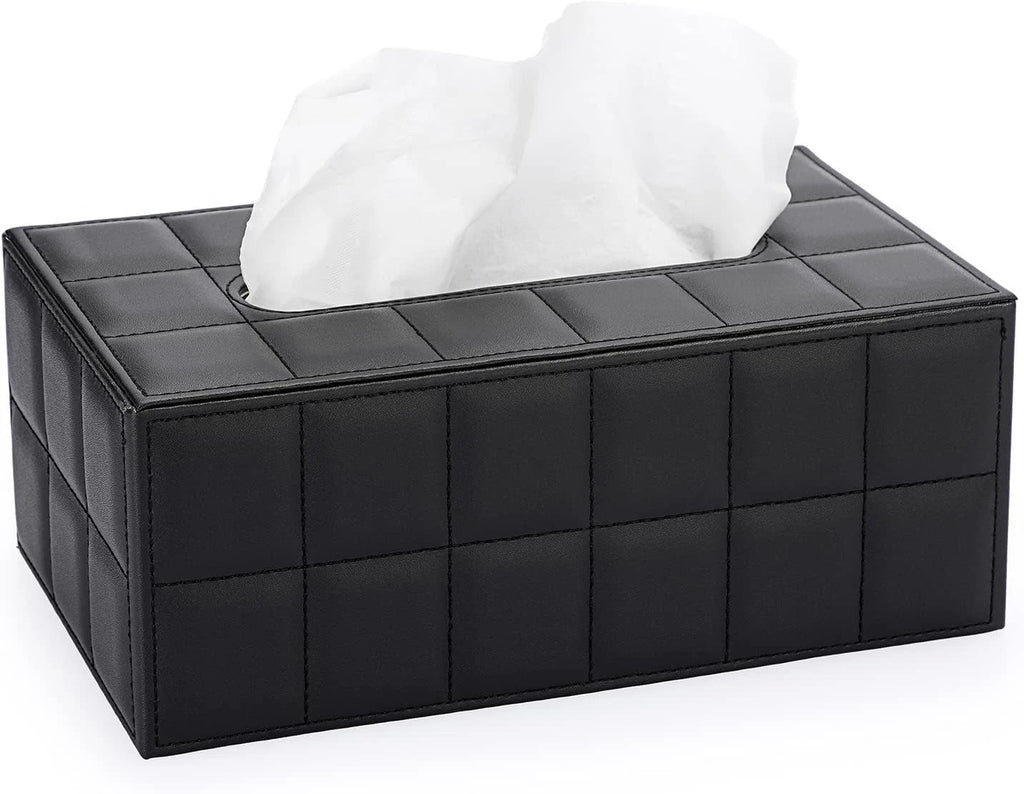 Sumnacon Rectangular Leather Tissue Box Cover - Medium, Black With Grid | eBay