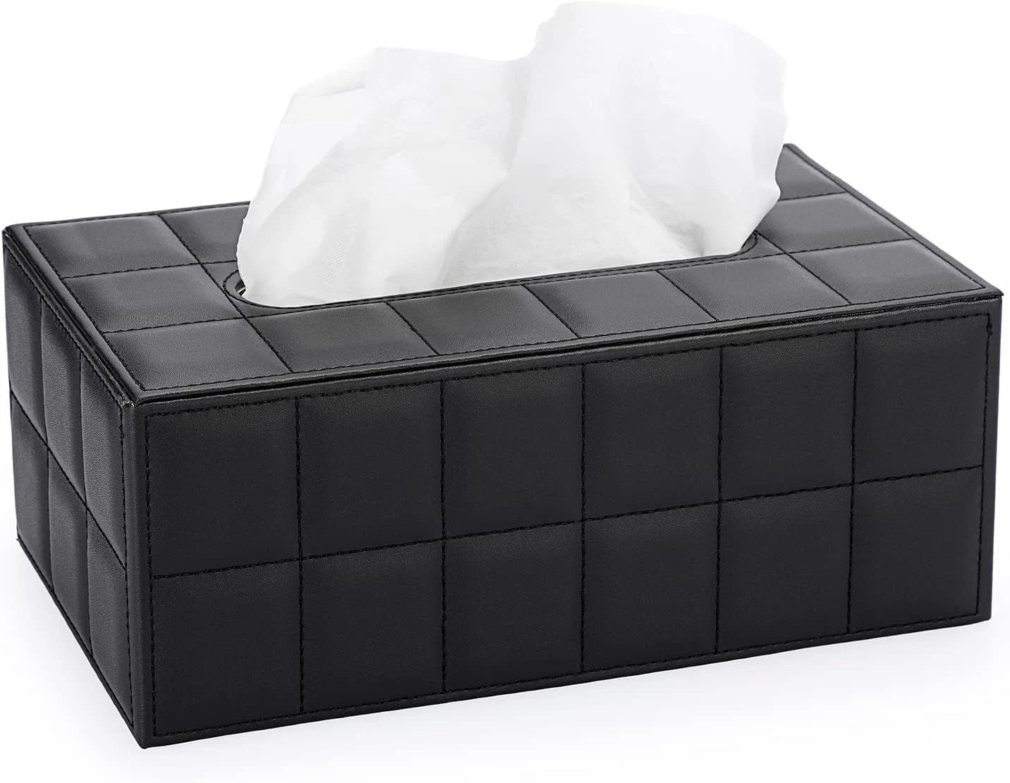 Sumnacon Rectangular Leather Tissue Box Cover - Medium, Black With Grid | eBay