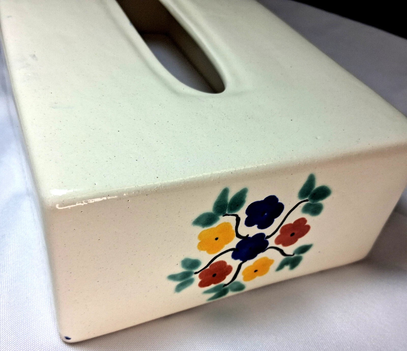 Mexican Folk Art Tissue Box Cover Hand Painted Ceramic White | eBay
