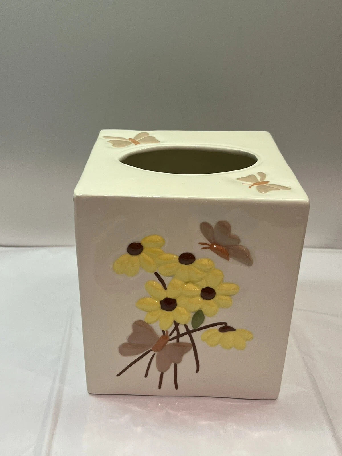 Vintage Ceramic Tissue Box Holder Butterfly Sunflower Brown Yellow Retro | eBay
