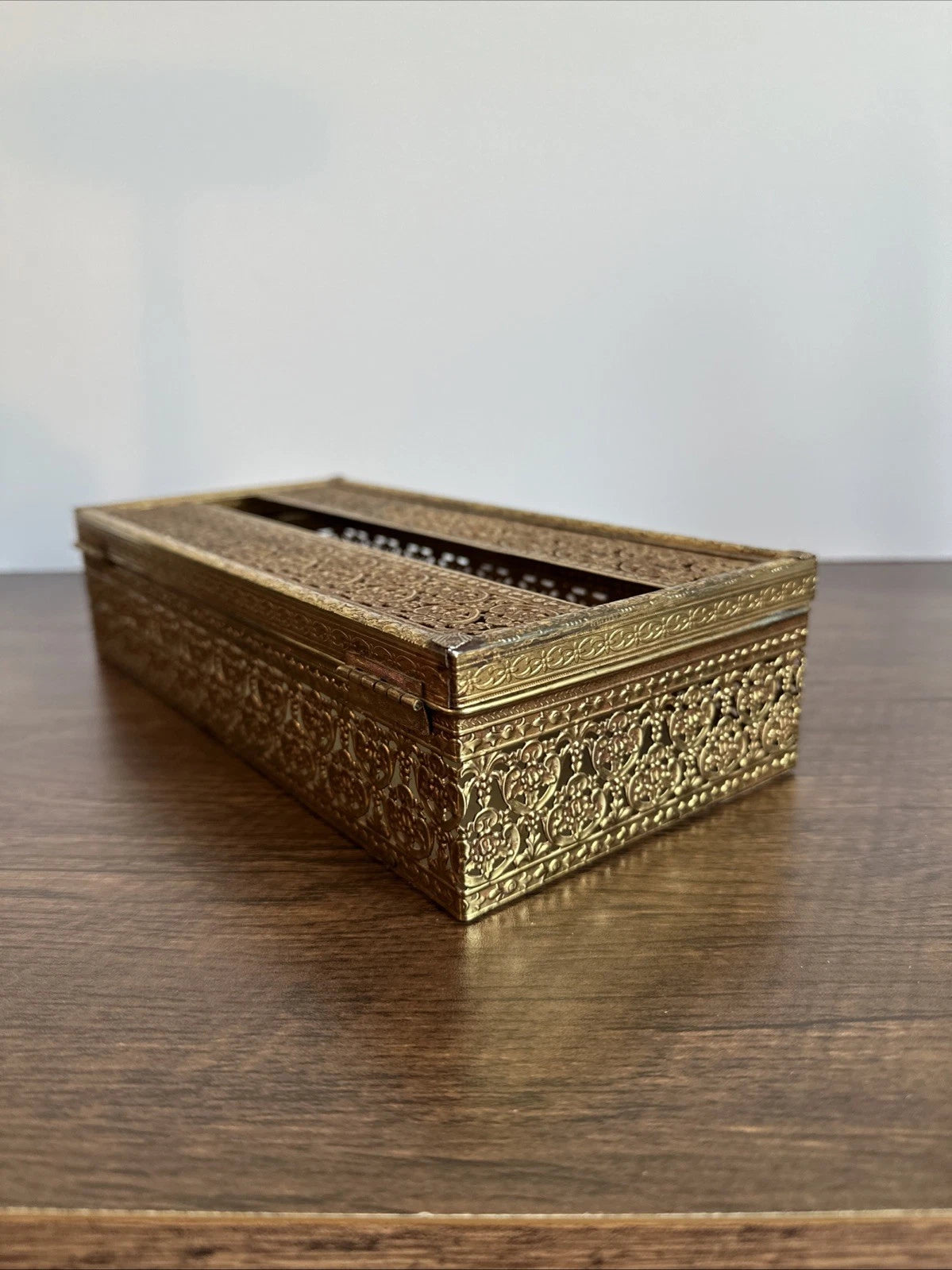 Vintage Ornate Hollywood Regency Floral Filigree Tissue Box MCM Metal Gold Retro | eBay