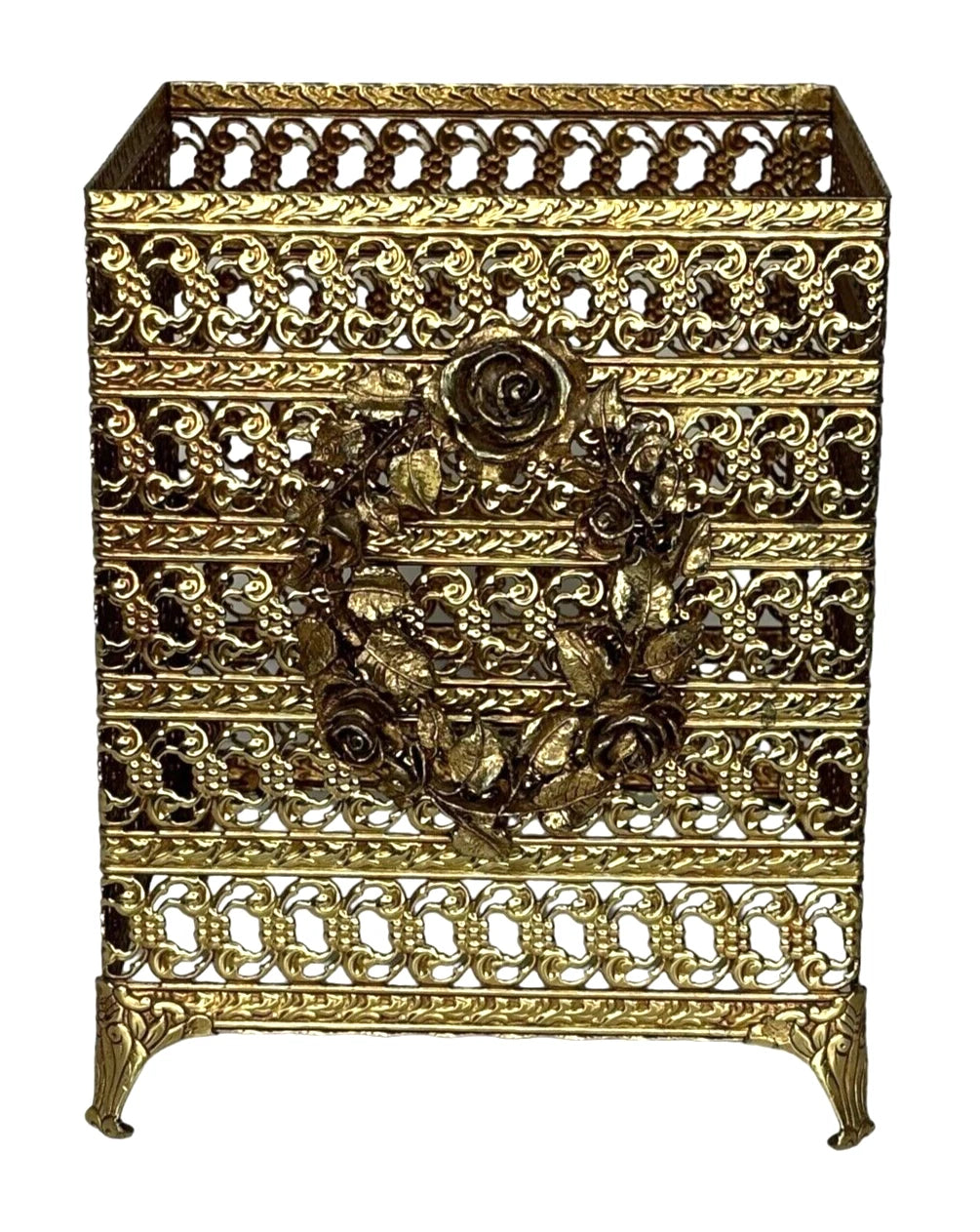 Hollywood Regency Gold Metal Filigree Rose Embellishment Tissue Box Cover Square | eBay