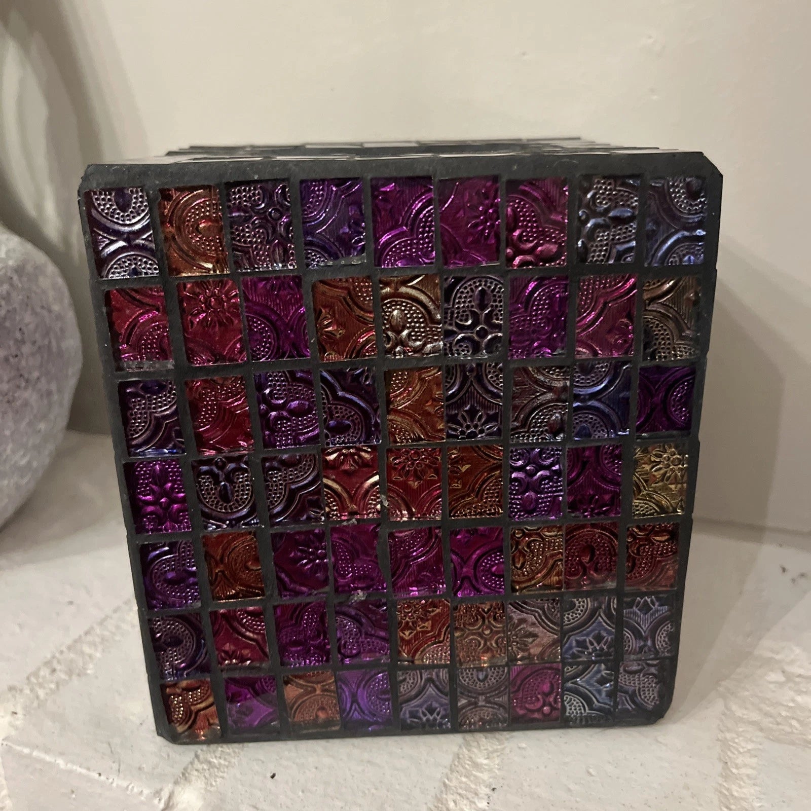 Unique Multicolor Mosaic Glass Tile Tissue Box Cover New Heavy | eBay