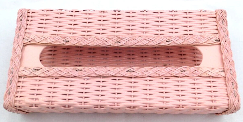 Vintage Pink Faux Wicker Tissue Box Holder Cover Rectangular Vanity Bathroom | eBay